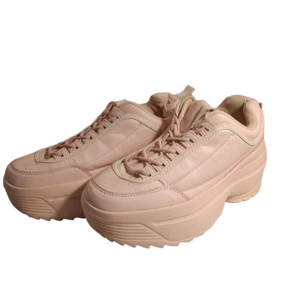 Sheln Pink Chunky Retro Front Lace Platform Sneakers 8 - Picture 1 of 8